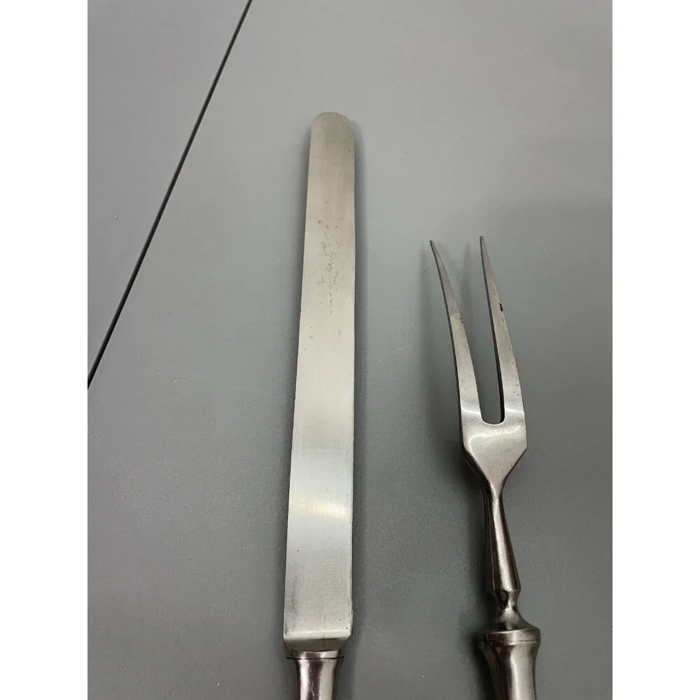 Vintage Cathedral Meat Carving Set Fork Knife Stainless Steel Rose Germany